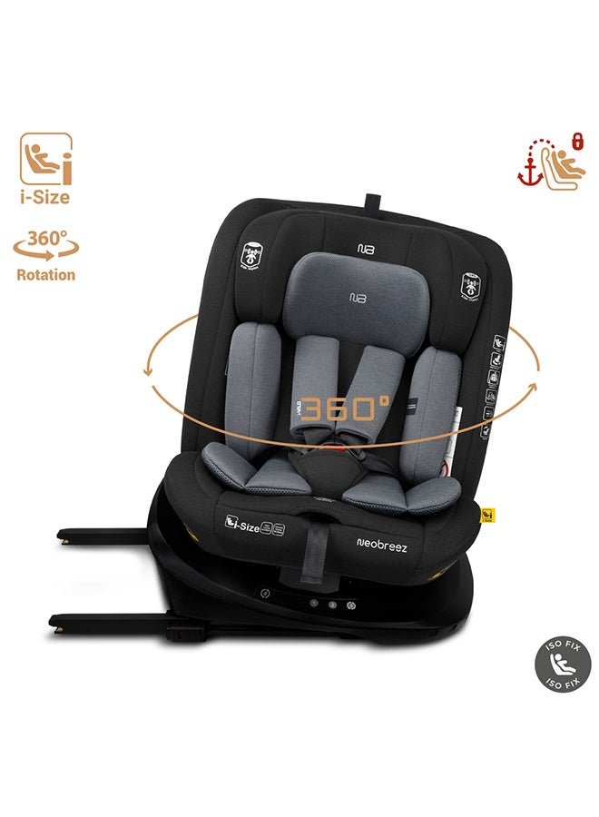 neobreez مقعد سيارة للأطفال قابل للتحويل 360° دوار ISOFIX من Neobreez I-VILO، كل في واحد، I-Size ECER129، قابل للإمالة والتعديل، حماية من الصدمات الجانبية، 0-12 سنة، 0-36 كجم، المجموعة 0+/1/2/3 - أسود رمادي - Image 3